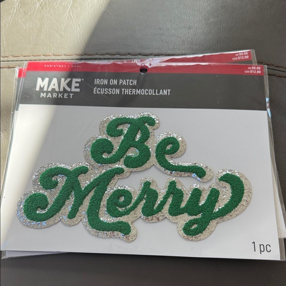 Be Merry Iron-On Patch - Green and Silver